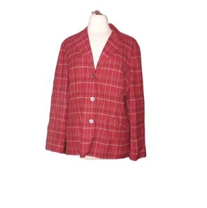 Eddie Bauer Xl Jacket Blazer Coat Shacket Plaid Red Checked Woman Satin Lined